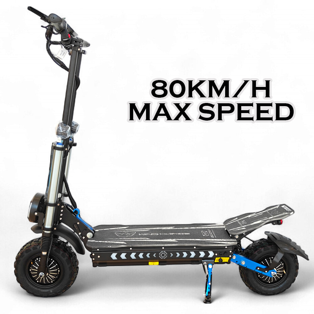 WINDHORSE H3 Powerful Electric Scooter 3000W Dual Motor  – 60V 40Ah Battery, 85 KM/H Max Speed, 120 KM Range – 13 Inches Tires, Hydraulic Brakes, Dual Suspension, 3 LED Headlights, Strong Steel Frame, Full Body RGB Lights