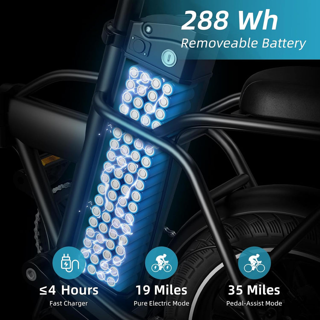 WINDHORSE W2A Folding Electric bike with 350W High Speed Motor, 36V 8AH Battery, 40 KM/H Speed, 35 KM Range, Dual Disk Brakes, Carbon Alloy Frame and 16 Inches Tires