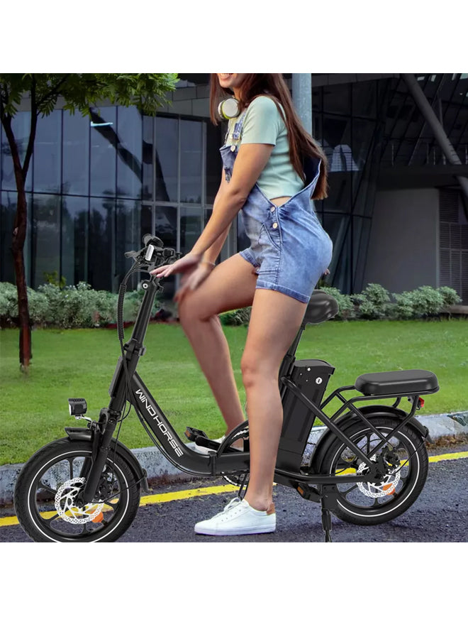 WINDHORSE W2B Folding Electric Bike with 350W High Speed Motor, 36V 8AH Battery, 40 KM/H Speed, 35 KM Range, Dual Disk Brakes, Carbon Alloy Frame and 16 Inches Tires, Front Suspension Fort, Portable Electric Bike with Dual Seat