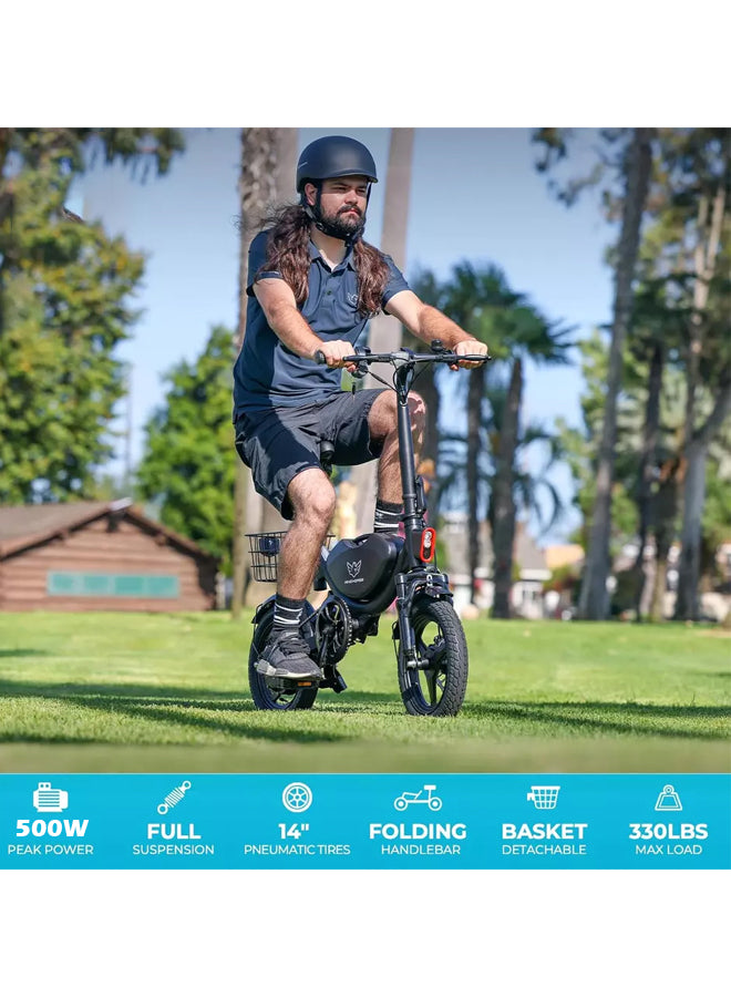 WINDHORSE W3 Foldable Electric Bike for Adults 500W Brushless Hub Motor, 40 KMH Max Speed, 25-35 KM Range with 36V 8AH Battery, 14 Inches Tires with Dual Suspension and Disc Brakes, Lightweight Carbon Alloy Frame