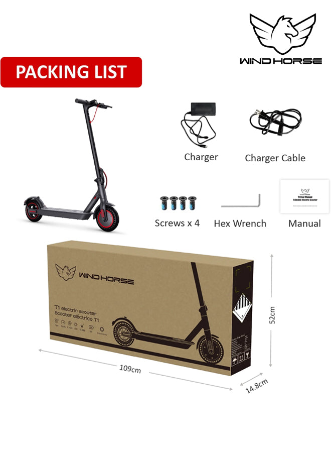 WINDHORSE T1 Electric Lightweight Folding Scooter, 350W Motor, 36V 8Ah Battery, 8.5 Inches Tires, 30KM Range, 30KM/H Speed, Digital Display and App Control, E-Scooter with Helmet and Safety Vest