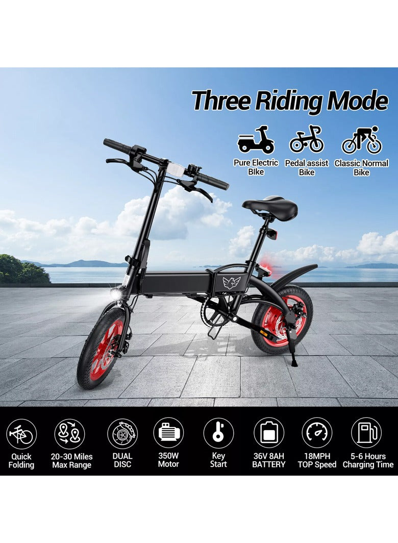 WINDHORSE C19 Foldable 2-in-1 Electric Bike and Cycle, 350W Brushless Motor, 35KM/H Speed, 36V 8Ah Battery, 25KM Range, 14-Inch Tires, Lightweight Carbon Alloy Frame – Portable E-Bike for City & Daily Commute