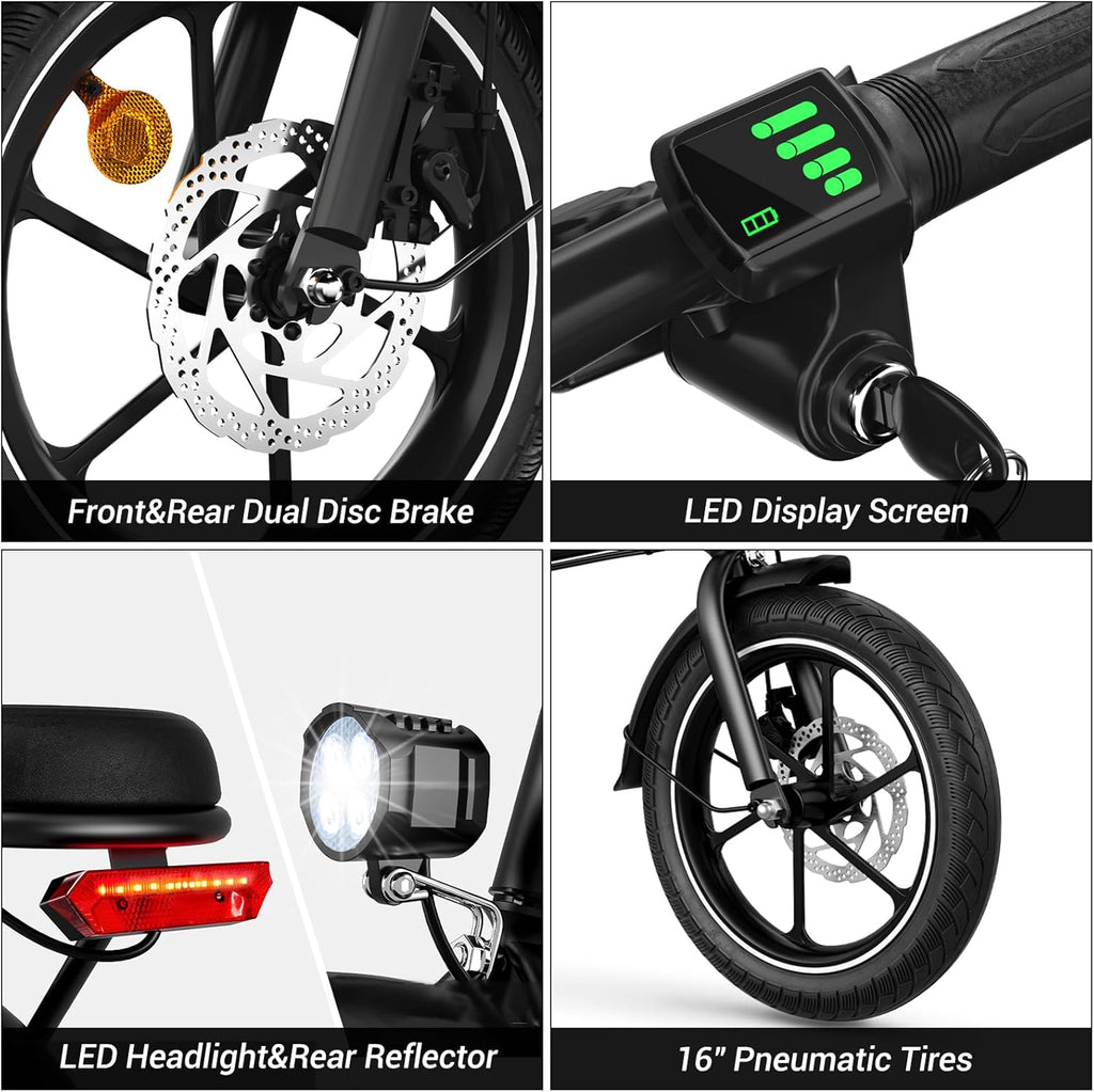 WINDHORSE W2A Folding Electric bike with 350W High Speed Motor, 36V 8AH Battery, 40 KM/H Speed, 35 KM Range, Dual Disk Brakes, Carbon Alloy Frame and 16 Inches Tires