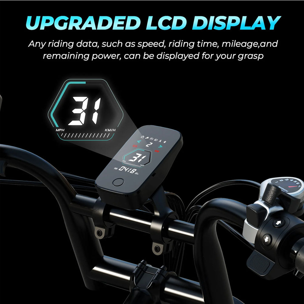 WINDHORSE V8 PRO Electric Bike – 750W Gear Hub Motor, 48V 16.6AH Battery, 50KM/H Speed, 45KM Range, 20-Inch Fat Tires, Dual Suspension, Shimano 7-Speed, Carbon Alloy Frame, Dual Disc Brakes