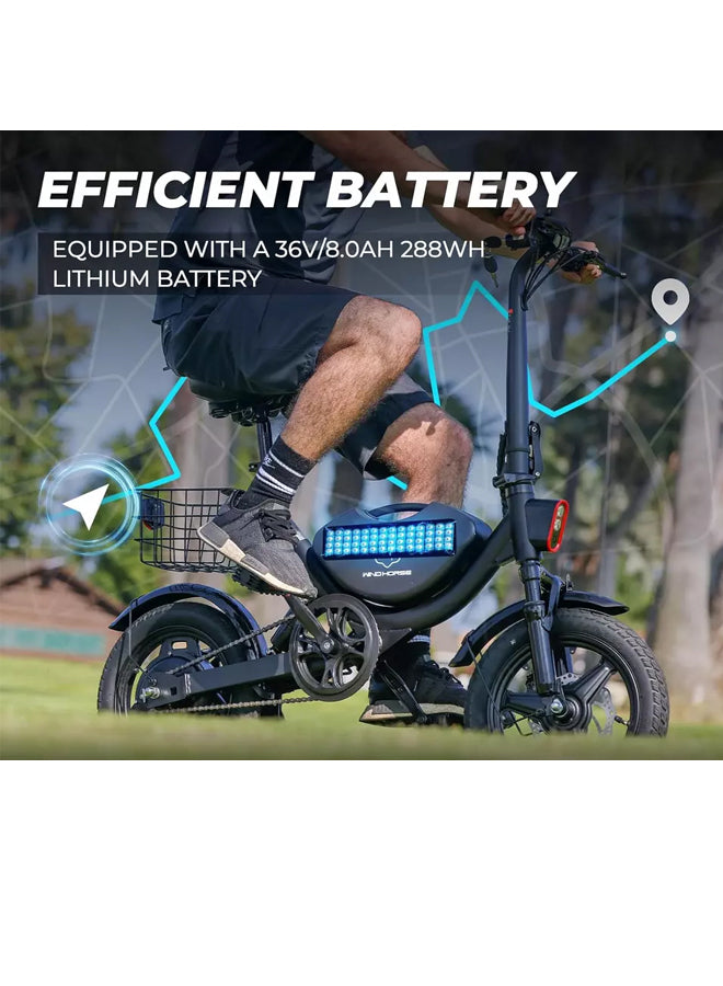 WINDHORSE W3 Foldable Electric Bike for Adults 500W Brushless Hub Motor, 40 KMH Max Speed, 25-35 KM Range with 36V 8AH Battery, 14 Inches Tires with Dual Suspension and Disc Brakes, Lightweight Carbon Alloy Frame