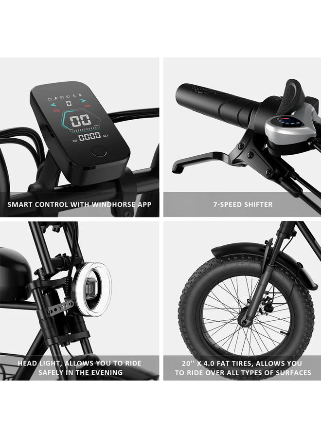 WINDHORSE D5 Electric Off-Road Bike, 1000W Powerful Brushless Motor, 48V 21Ah Removable Battery, 60KM/H Max Speed, 60–80KM Range, 20-Inch Fat Tires, Carbon Alloy Frame, Hydraulic Disc Brakes, Shimano 7-Speed Gears