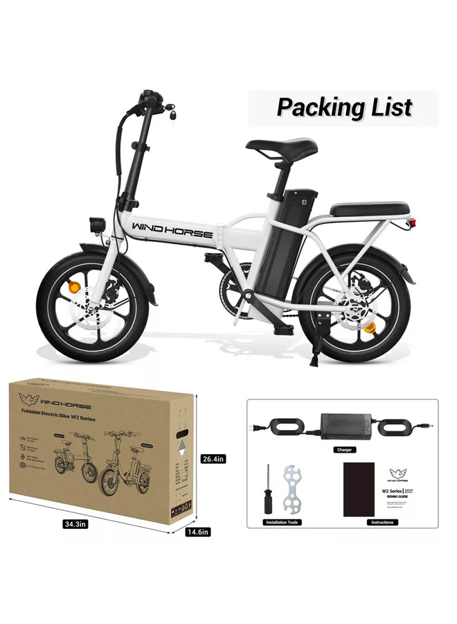 WINDHORSE W2A Folding Electric bike with 350W High Speed Motor, 36V 8AH Battery, 40 KM/H Speed, 35 KM Range, Dual Disk Brakes, Carbon Alloy Frame and 16 Inches Tires