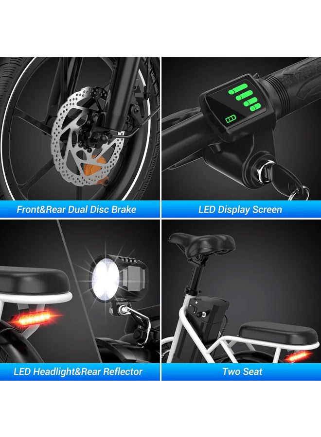 WINDHORSE W2B Folding Electric Bike with 350W High Speed Motor, 36V 8AH Battery, 40 KM/H Speed, 35 KM Range, Dual Disk Brakes, Carbon Alloy Frame and 16 Inches Tires, Front Suspension Fort, Portable Electric Bike with Dual Seat