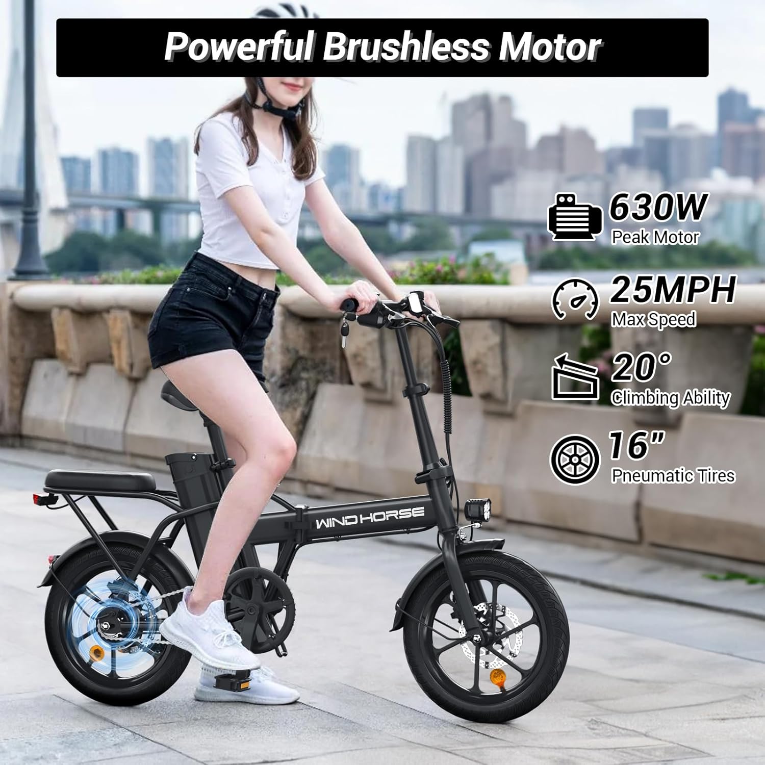 WINDHORSE W2A Folding Electric bike with 350W High Speed Motor, 36V 8AH Battery, 40 KM/H Speed, 35 KM Range, Dual Disk Brakes, Carbon Alloy Frame and 16 Inches Tires