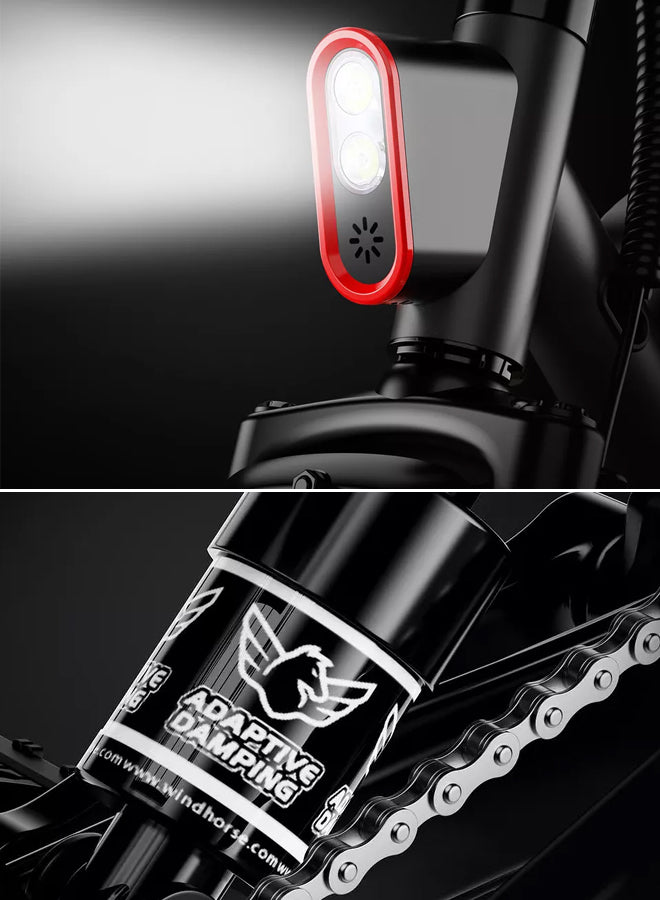 WINDHORSE W3 Foldable Electric Bike for Adults 500W Brushless Hub Motor, 40 KMH Max Speed, 25-35 KM Range with 36V 8AH Battery, 14 Inches Tires with Dual Suspension and Disc Brakes, Lightweight Carbon Alloy Frame