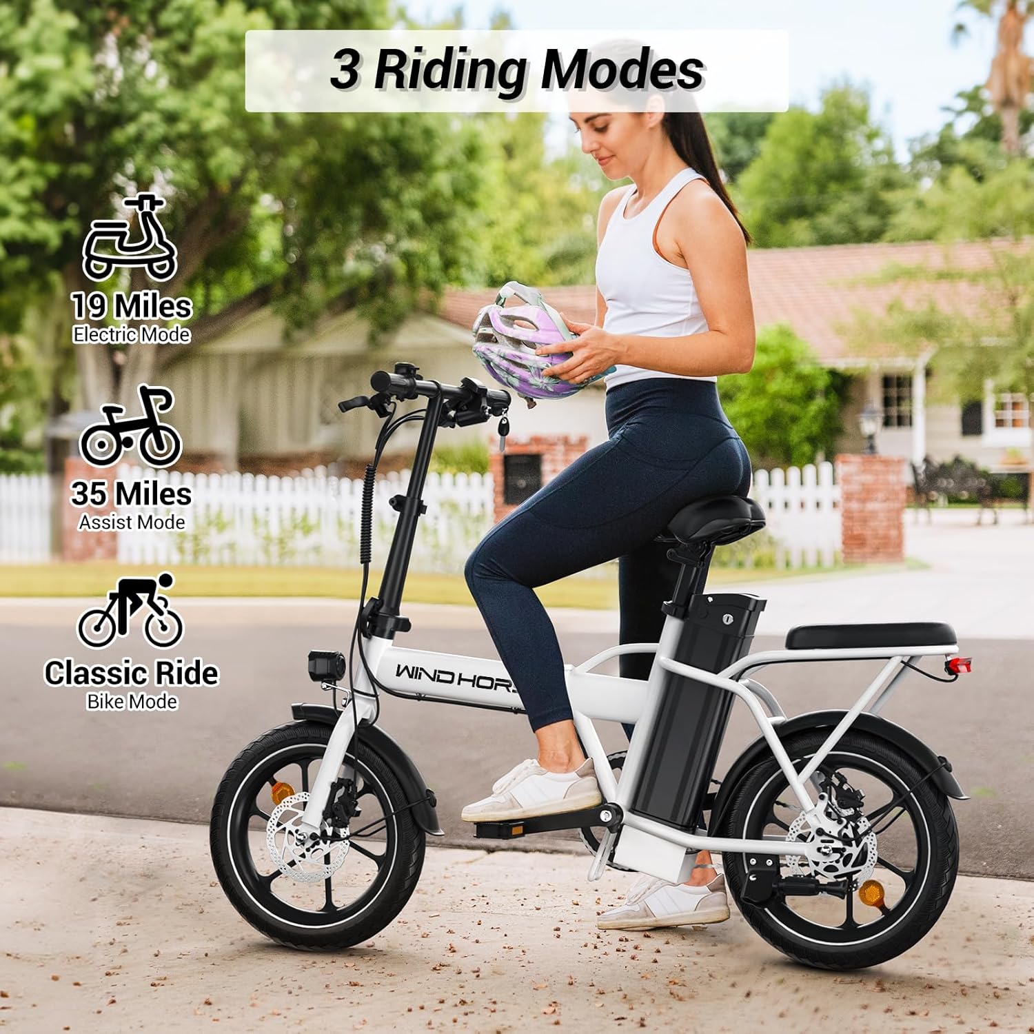 WINDHORSE W2A Folding Electric bike with 350W High Speed Motor, 36V 8AH Battery, 40 KM/H Speed, 35 KM Range, Dual Disk Brakes, Carbon Alloy Frame and 16 Inches Tires