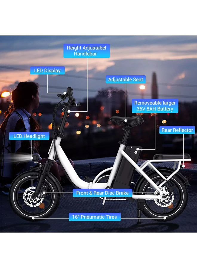 WINDHORSE W2B Folding Electric Bike with 350W High Speed Motor, 36V 8AH Battery, 40 KM/H Speed, 35 KM Range, Dual Disk Brakes, Carbon Alloy Frame and 16 Inches Tires, Front Suspension Fort, Portable Electric Bike with Dual Seat