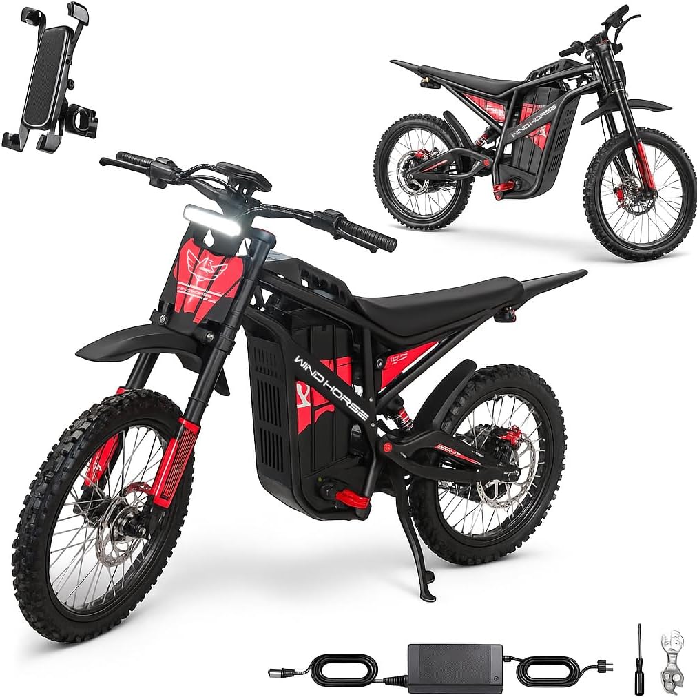 WINDHORSE Y1 Electric Dirt Bike 3000W, 90KM/H Speed, 60V 35Ah Removable Battery, 70KM Range, Carbon Alloy Frame, 19x3 Inches Off-Road Tires, Dual Suspension
