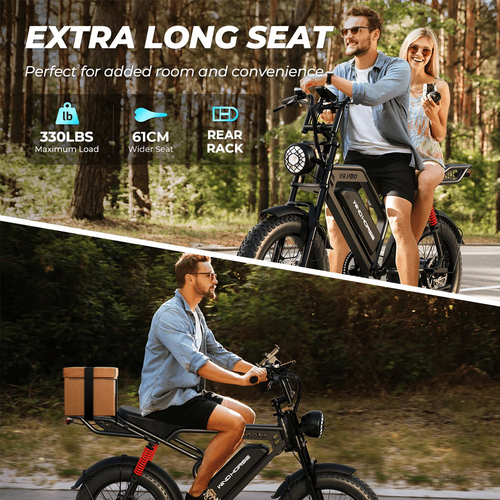 WINDHORSE V8 PRO Electric Bike – 750W Gear Hub Motor, 48V 16.6AH Battery, 50KM/H Speed, 45KM Range, 20-Inch Fat Tires, Dual Suspension, Shimano 7-Speed, Carbon Alloy Frame, Dual Disc Brakes