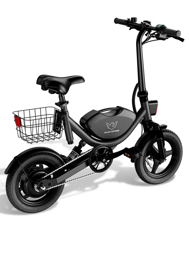 WINDHORSE W3 Foldable Electric Bike for Adults 500W Brushless Hub Motor, 40 KMH Max Speed, 25-35 KM Range with 36V 8AH Battery, 14 Inches Tires with Dual Suspension and Disc Brakes, Lightweight Carbon Alloy Frame