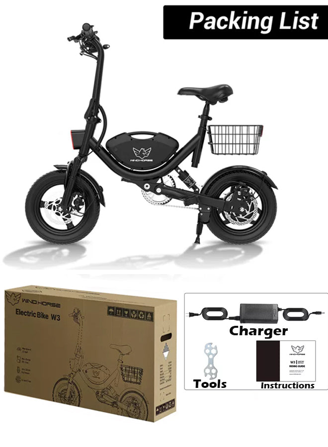 WINDHORSE W3 Foldable Electric Bike for Adults 500W Brushless Hub Motor, 40 KMH Max Speed, 25-35 KM Range with 36V 8AH Battery, 14 Inches Tires with Dual Suspension and Disc Brakes, Lightweight Carbon Alloy Frame