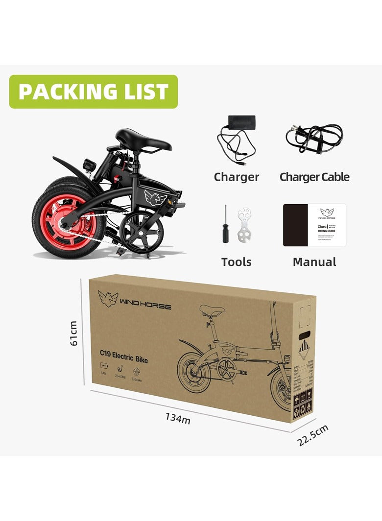 WINDHORSE C19 Foldable 2-in-1 Electric Bike and Cycle, 350W Brushless Motor, 35KM/H Speed, 36V 8Ah Battery, 25KM Range, 14-Inch Tires, Lightweight Carbon Alloy Frame – Portable E-Bike for City & Daily Commute