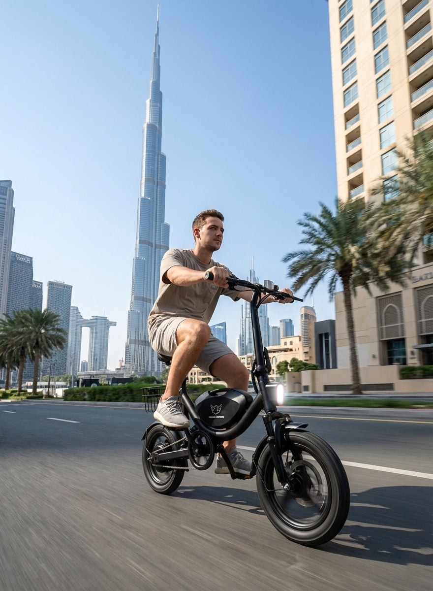 WINDHORSE W3 Foldable Electric Bike for Adults 500W Brushless Hub Motor, 40 KMH Max Speed, 25-35 KM Range with 36V 8AH Battery, 14 Inches Tires with Dual Suspension and Disc Brakes, Lightweight Carbon Alloy Frame