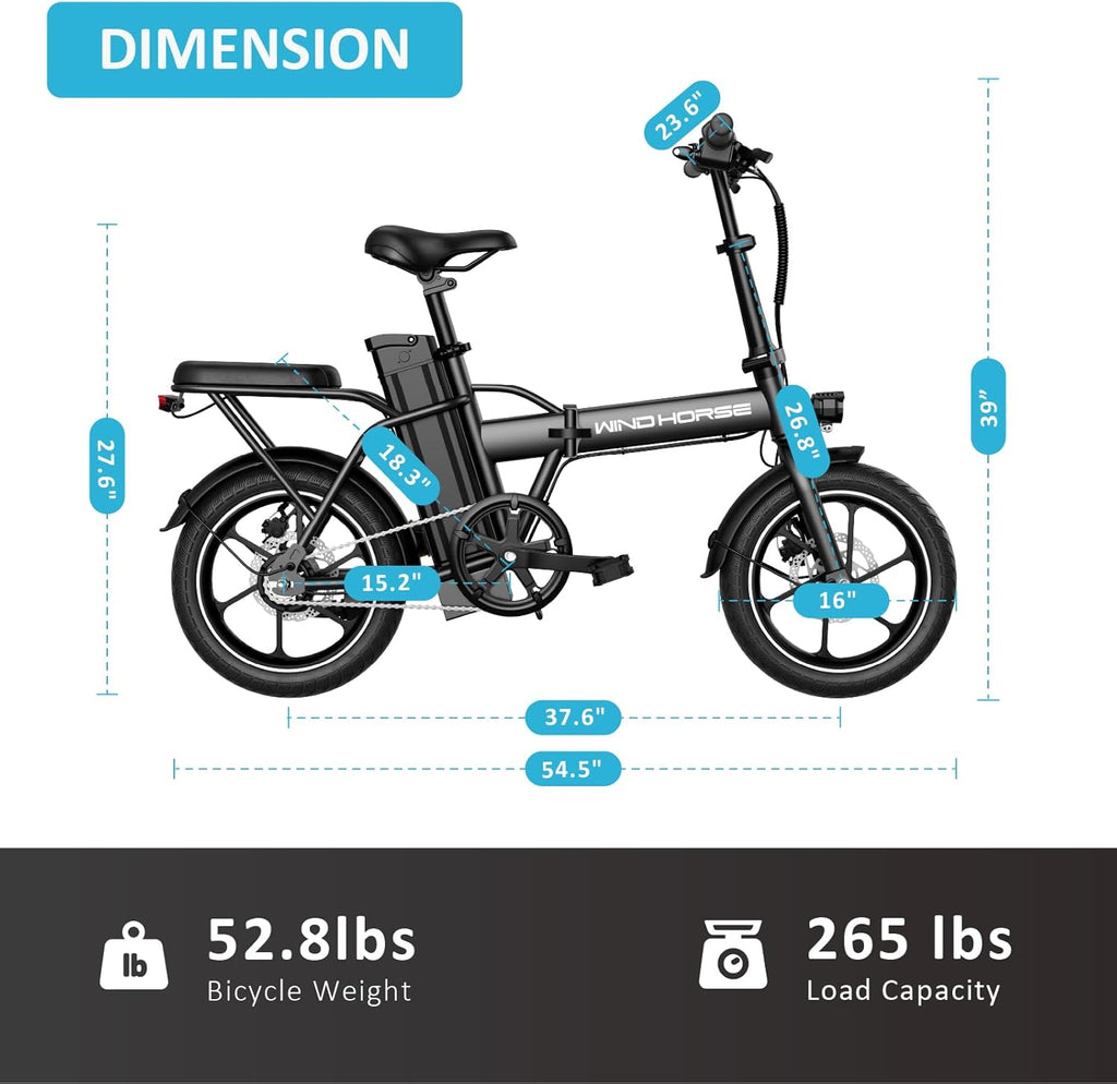 WINDHORSE W2A Folding Electric bike with 350W High Speed Motor, 36V 8AH Battery, 40 KM/H Speed, 35 KM Range, Dual Disk Brakes, Carbon Alloy Frame and 16 Inches Tires