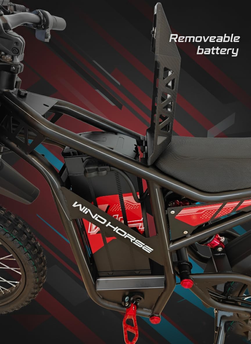 WINDHORSE Y1 Electric Dirt Bike 3000W, 90KM/H Speed, 60V 35Ah Removable Battery, 70KM Range, Carbon Alloy Frame, 19x3 Inches Off-Road Tires, Dual Suspension