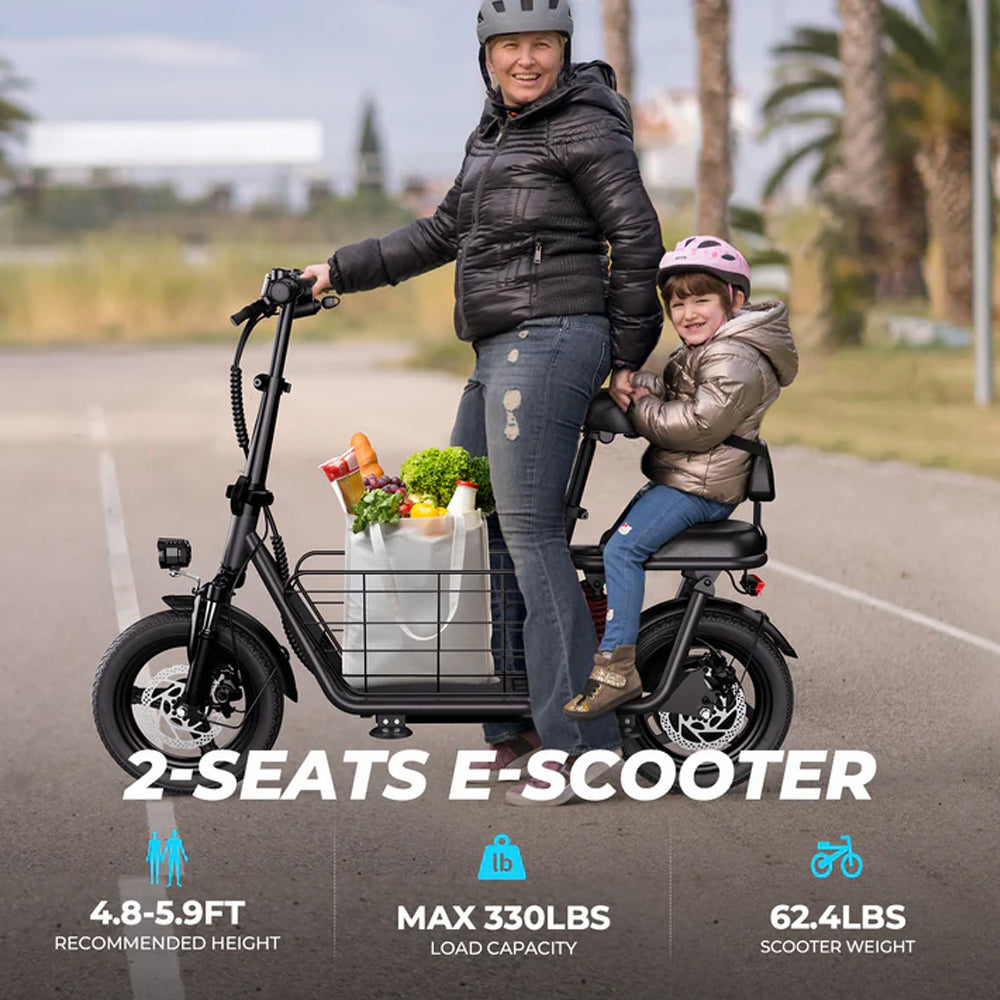 WINDHORSE C3 Electric Scooter 850W Motor with Dual Seat, 48V10Ah Battery, 50KM/H Speed, 40KM Range, Dual Suspension and Storage Basket, E-Scooter