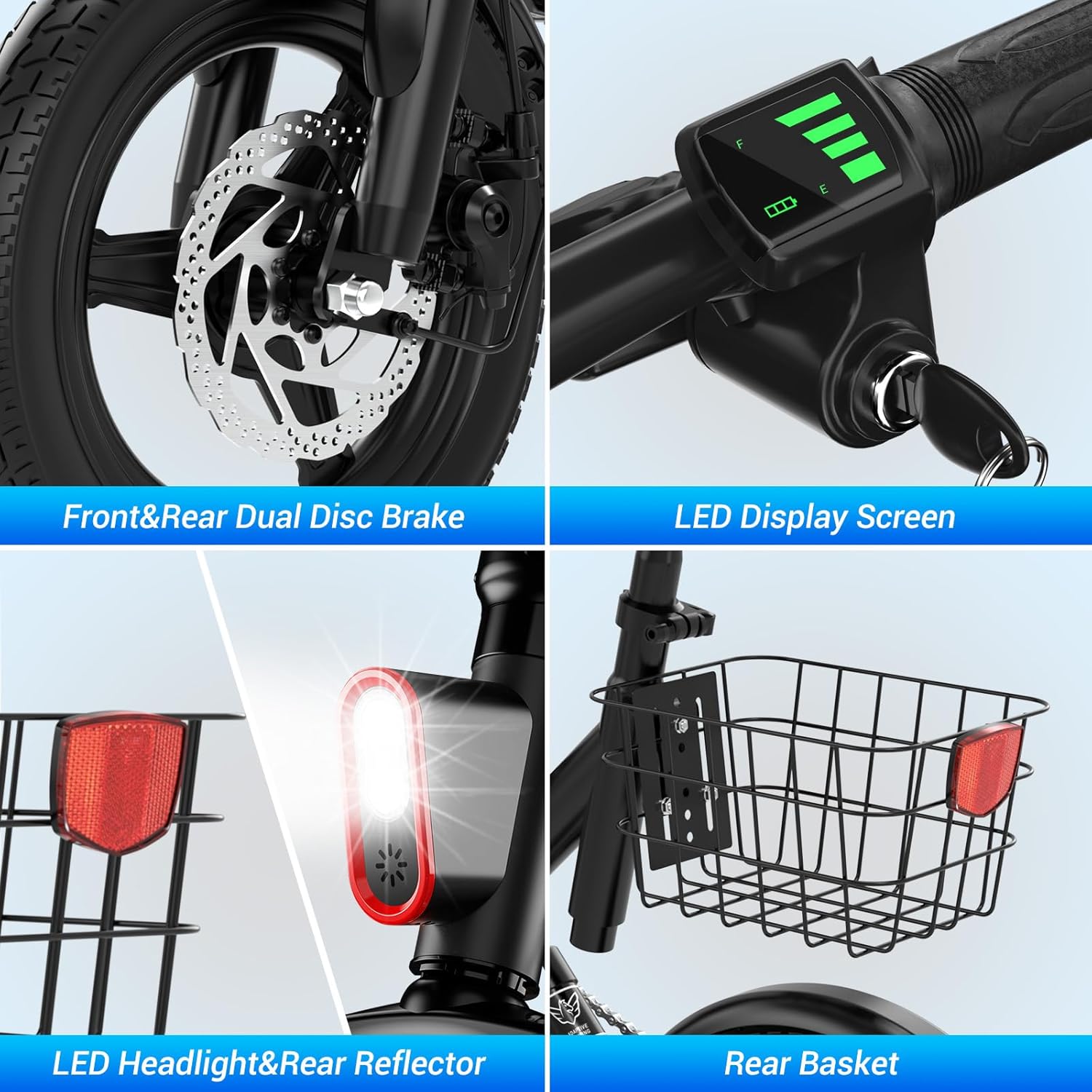 WINDHORSE W3 Foldable Electric Bike for Adults 500W Brushless Hub Motor, 40 KMH Max Speed, 25-35 KM Range with 36V 8AH Battery, 14 Inches Tires with Dual Suspension and Disc Brakes, Lightweight Carbon Alloy Frame