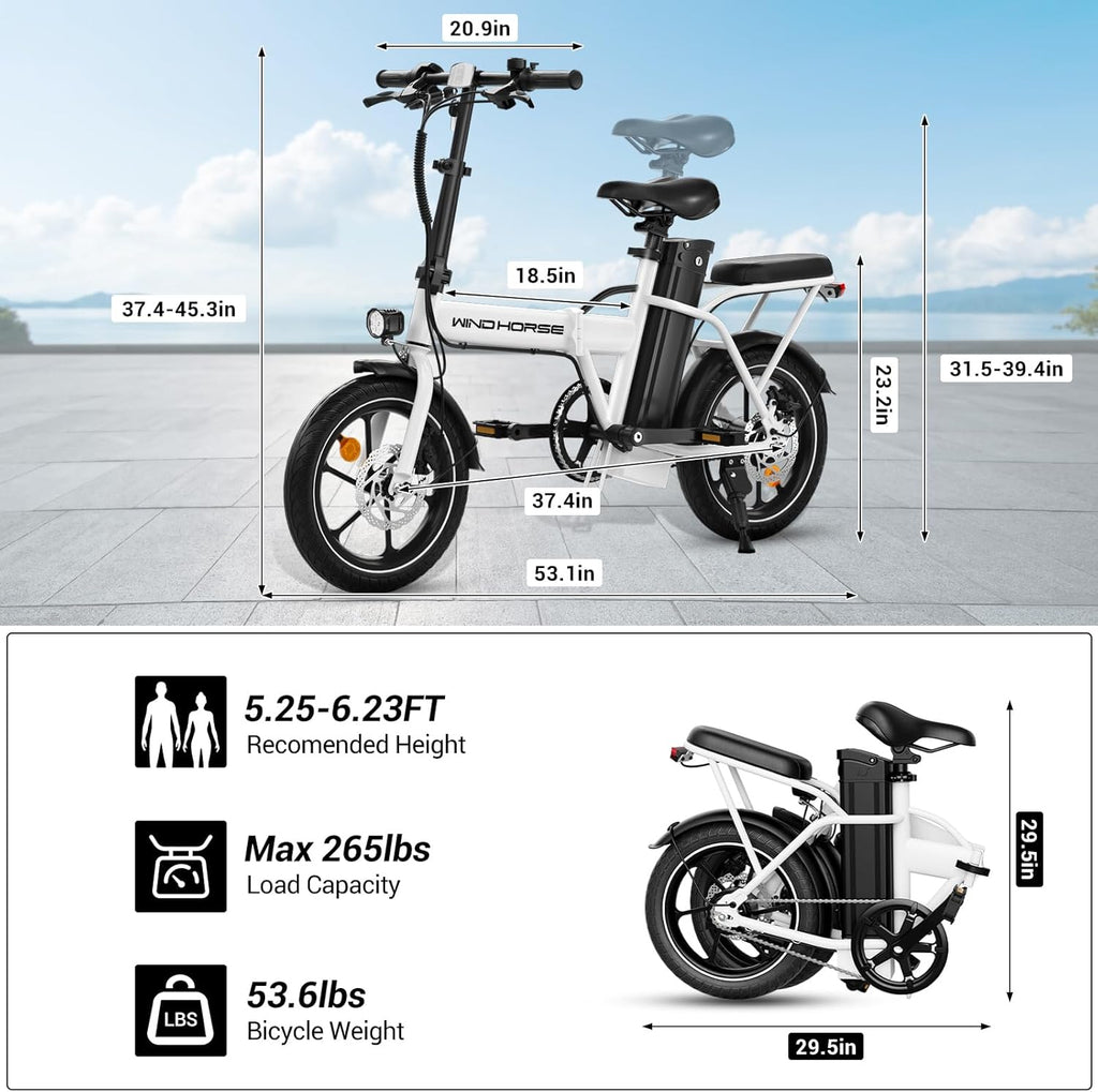 WINDHORSE W2A Folding Electric bike with 350W High Speed Motor, 36V 8AH Battery, 40 KM/H Speed, 35 KM Range, Dual Disk Brakes, Carbon Alloy Frame and 16 Inches Tires