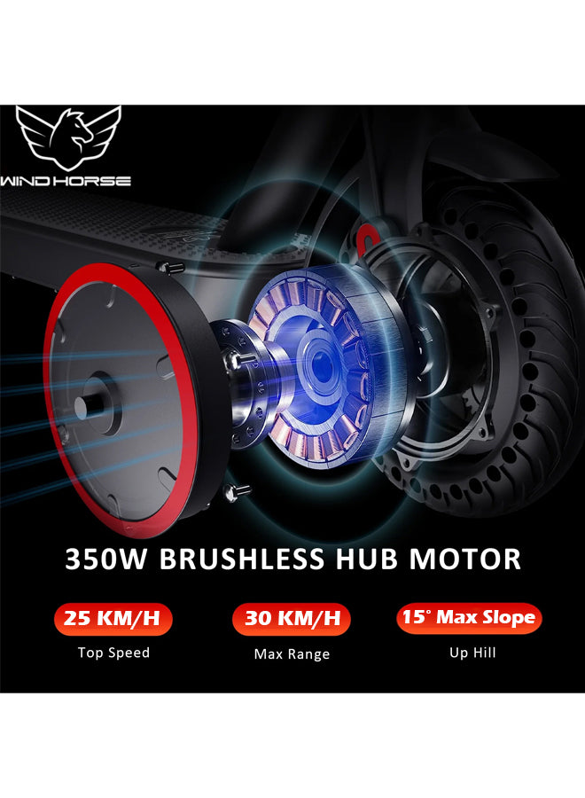 WINDHORSE T1 Electric Lightweight Folding Scooter, 350W Motor, 36V 8Ah Battery, 8.5 Inches Tires, 30KM Range, 30KM/H Speed, Digital Display and App Control, E-Scooter with Helmet and Safety Vest