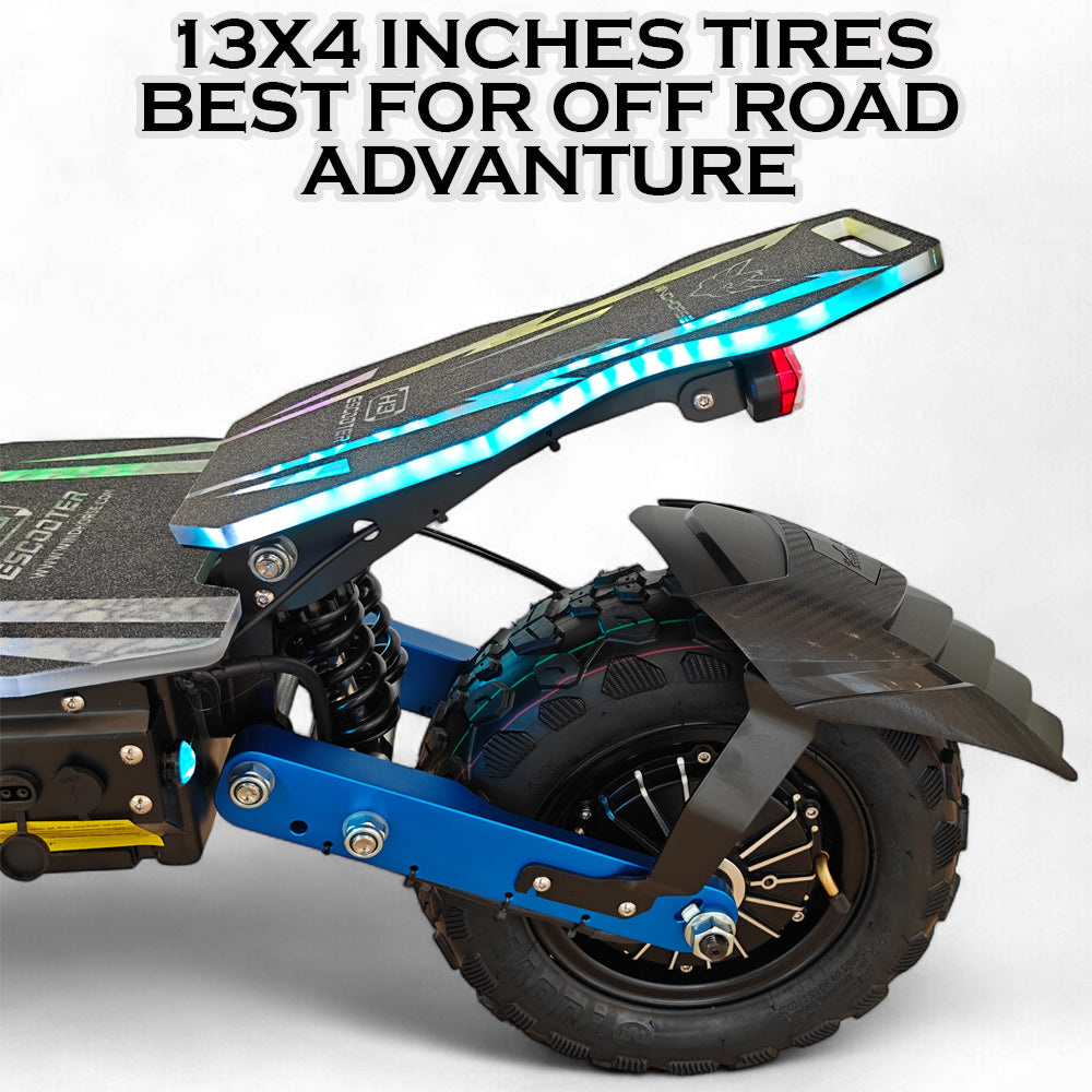 WINDHORSE H3 Powerful Electric Scooter 3000W Dual Motor  – 60V 40Ah Battery, 85 KM/H Max Speed, 120 KM Range – 13 Inches Tires, Hydraulic Brakes, Dual Suspension, 3 LED Headlights, Strong Steel Frame, Full Body RGB Lights
