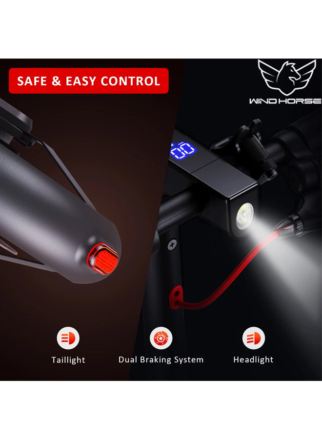 WINDHORSE T1 Electric Lightweight Folding Scooter, 350W Motor, 36V 8Ah Battery, 8.5 Inches Tires, 30KM Range, 30KM/H Speed, Digital Display and App Control, E-Scooter with Helmet and Safety Vest