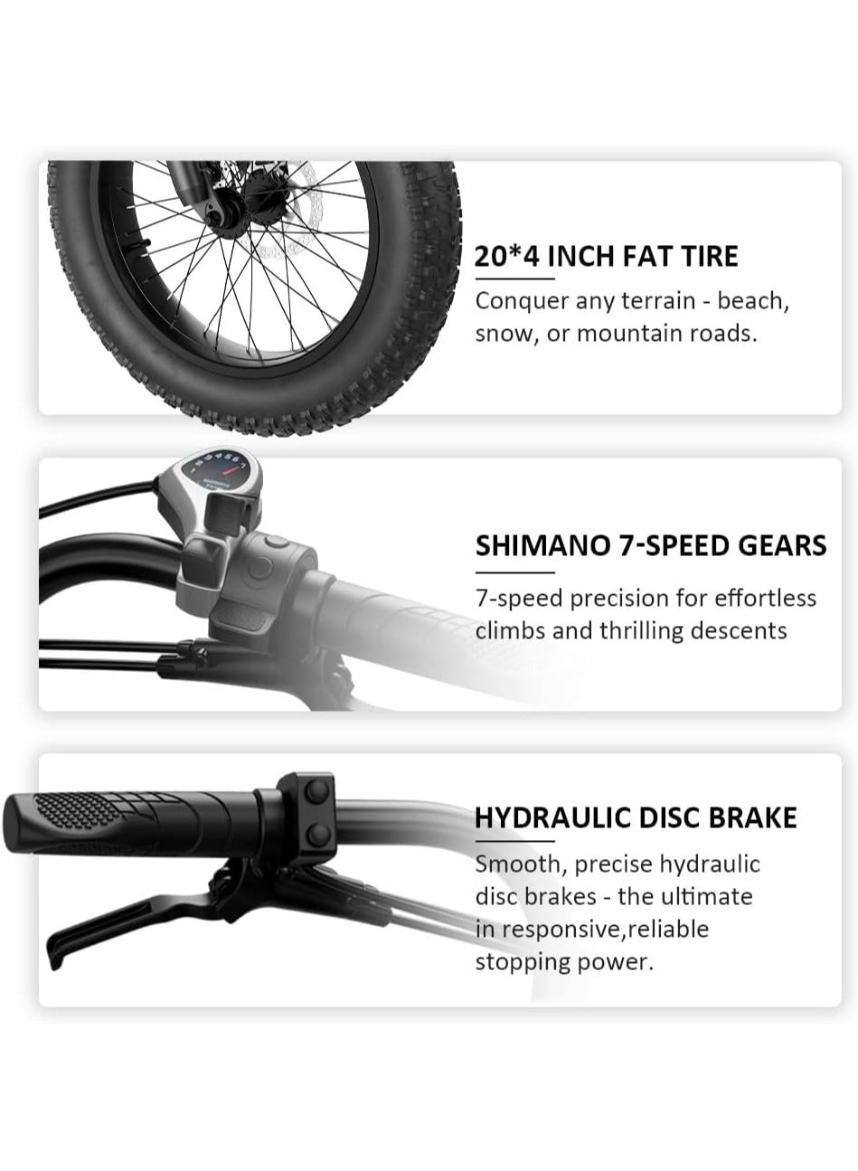 WINDHORSE D5 Electric Off-Road Bike, 1000W Powerful Brushless Motor, 48V 21Ah Removable Battery, 60KM/H Max Speed, 60–80KM Range, 20-Inch Fat Tires, Carbon Alloy Frame, Hydraulic Disc Brakes, Shimano 7-Speed Gears