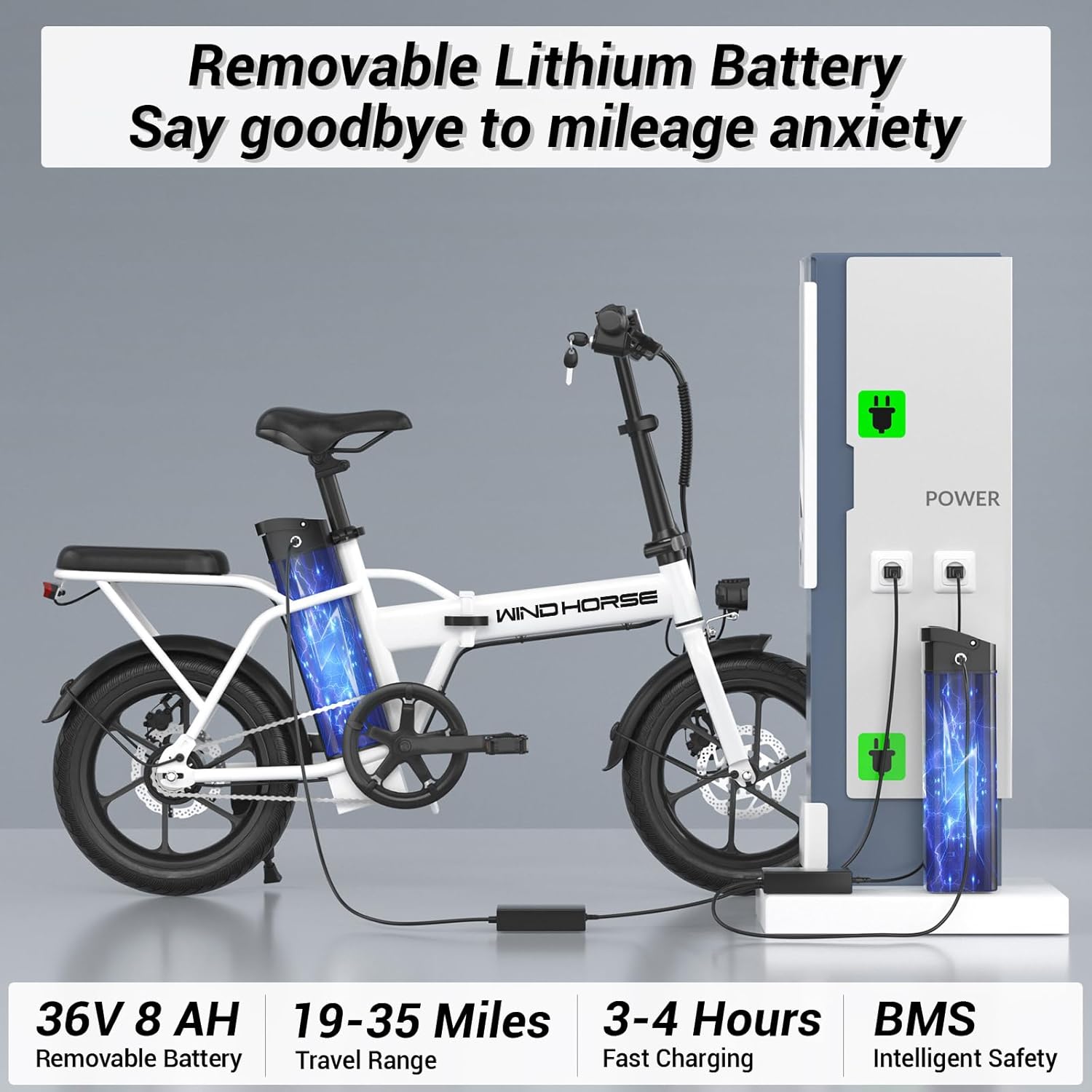 WINDHORSE W2A Folding Electric bike with 350W High Speed Motor, 36V 8AH Battery, 40 KM/H Speed, 35 KM Range, Dual Disk Brakes, Carbon Alloy Frame and 16 Inches Tires