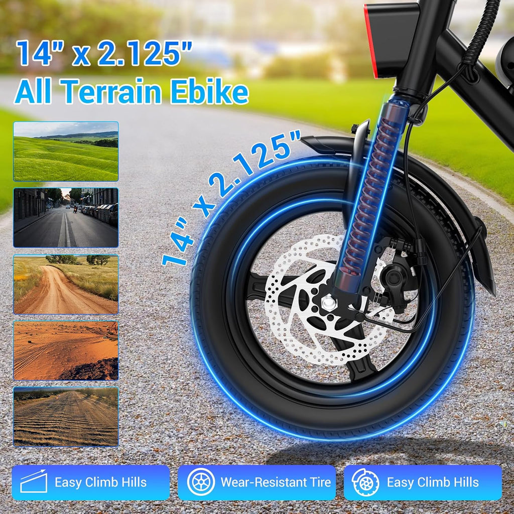 WINDHORSE W3 Foldable Electric Bike for Adults 500W Brushless Hub Motor, 40 KMH Max Speed, 25-35 KM Range with 36V 8AH Battery, 14 Inches Tires with Dual Suspension and Disc Brakes, Lightweight Carbon Alloy Frame