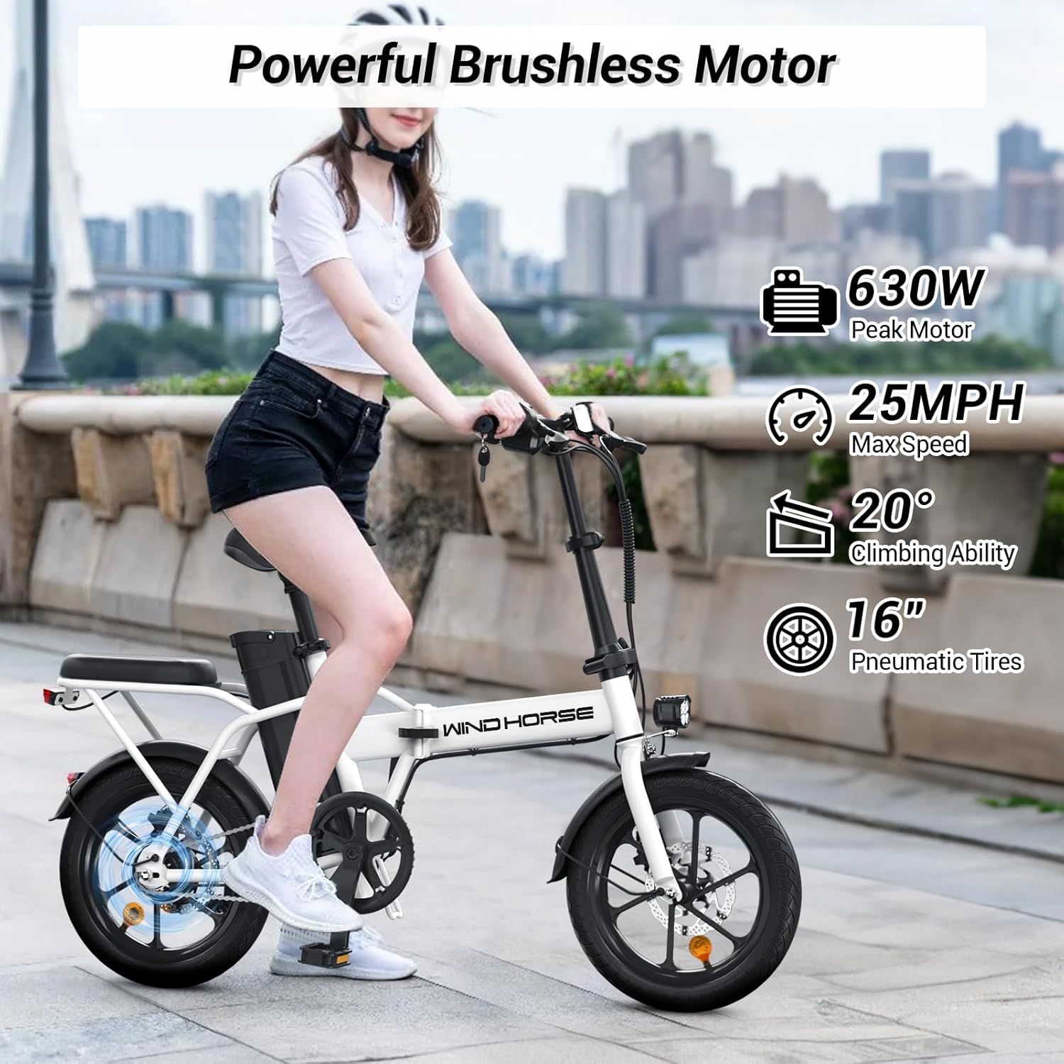 WINDHORSE W2A Folding Electric bike with 350W High Speed Motor, 36V 8AH Battery, 40 KM/H Speed, 35 KM Range, Dual Disk Brakes, Carbon Alloy Frame and 16 Inches Tires
