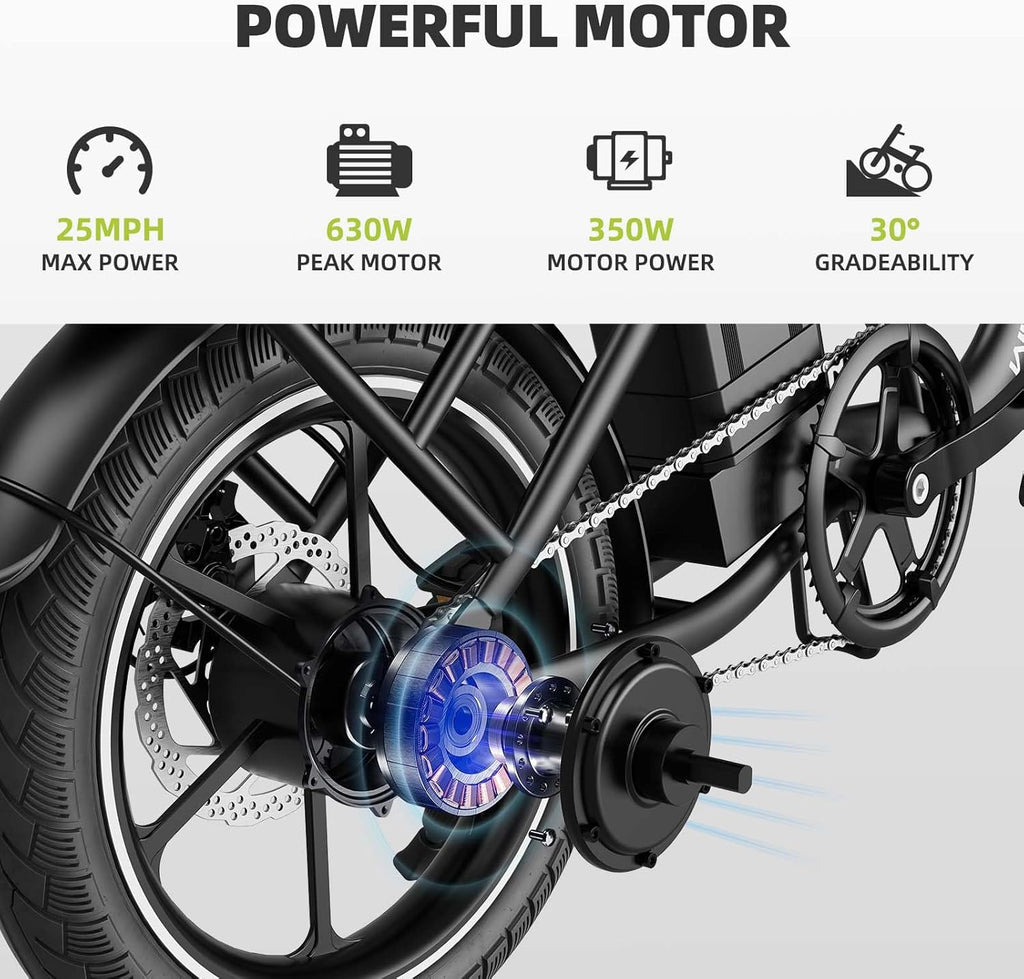 WINDHORSE W2B Folding Electric Bike with 350W High Speed Motor, 36V 8AH Battery, 40 KM/H Speed, 35 KM Range, Dual Disk Brakes, Carbon Alloy Frame and 16 Inches Tires, Front Suspension Fort, Portable Electric Bike with Dual Seat