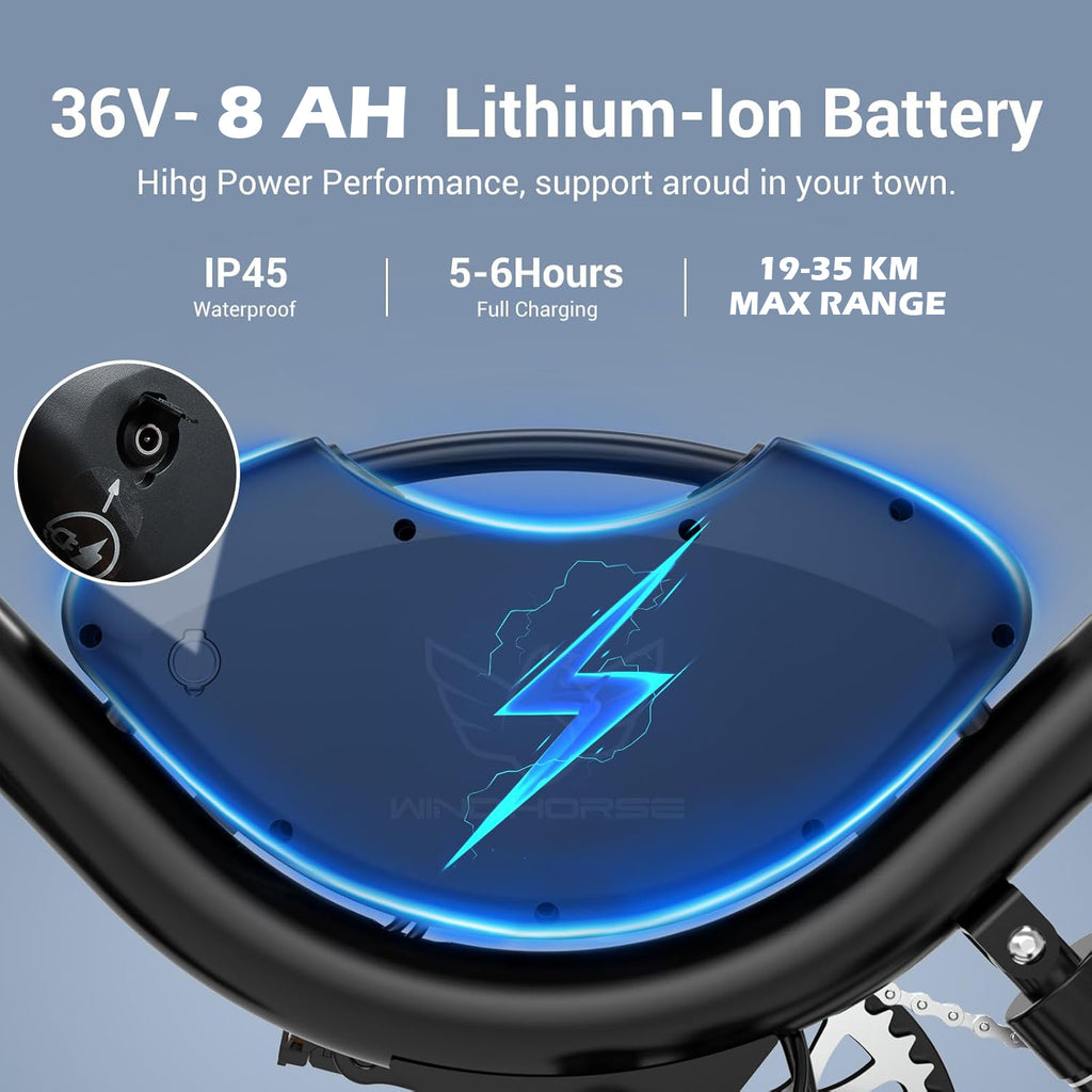 WINDHORSE W3 Foldable Electric Bike for Adults 500W Brushless Hub Motor, 40 KMH Max Speed, 25-35 KM Range with 36V 8AH Battery, 14 Inches Tires with Dual Suspension and Disc Brakes, Lightweight Carbon Alloy Frame