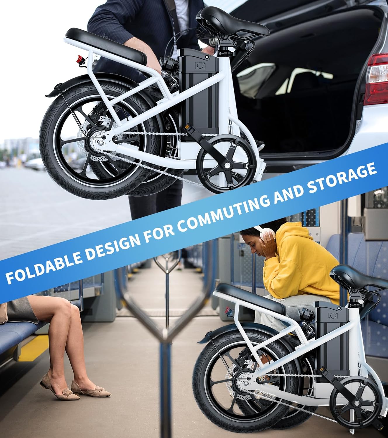 WINDHORSE W2B Folding Electric Bike with 350W High Speed Motor, 36V 8AH Battery, 40 KM/H Speed, 35 KM Range, Dual Disk Brakes, Carbon Alloy Frame and 16 Inches Tires, Front Suspension Fort, Portable Electric Bike with Dual Seat