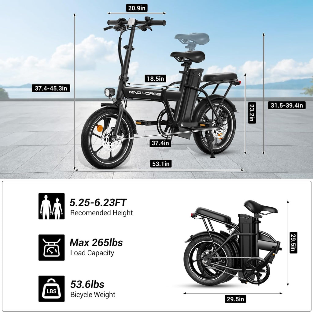 WINDHORSE W2A Folding Electric bike with 350W High Speed Motor, 36V 8AH Battery, 40 KM/H Speed, 35 KM Range, Dual Disk Brakes, Carbon Alloy Frame and 16 Inches Tires