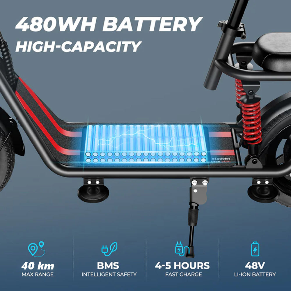 WINDHORSE C3 Electric Scooter 850W Motor with Dual Seat, 48V10Ah Battery, 50KM/H Speed, 40KM Range, Dual Suspension and Storage Basket, E-Scooter