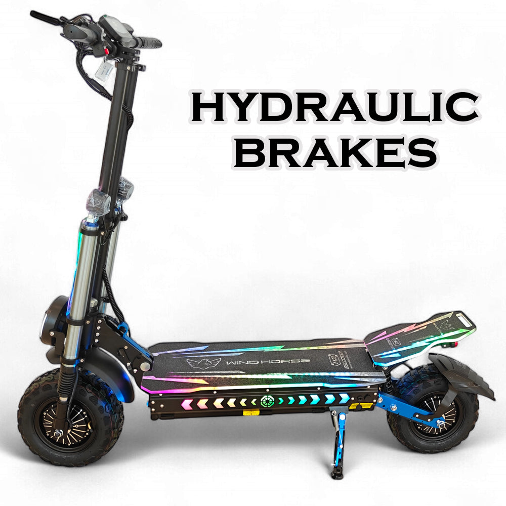 WINDHORSE H3 Powerful Electric Scooter 3000W Dual Motor  – 60V 40Ah Battery, 85 KM/H Max Speed, 120 KM Range – 13 Inches Tires, Hydraulic Brakes, Dual Suspension, 3 LED Headlights, Strong Steel Frame, Full Body RGB Lights