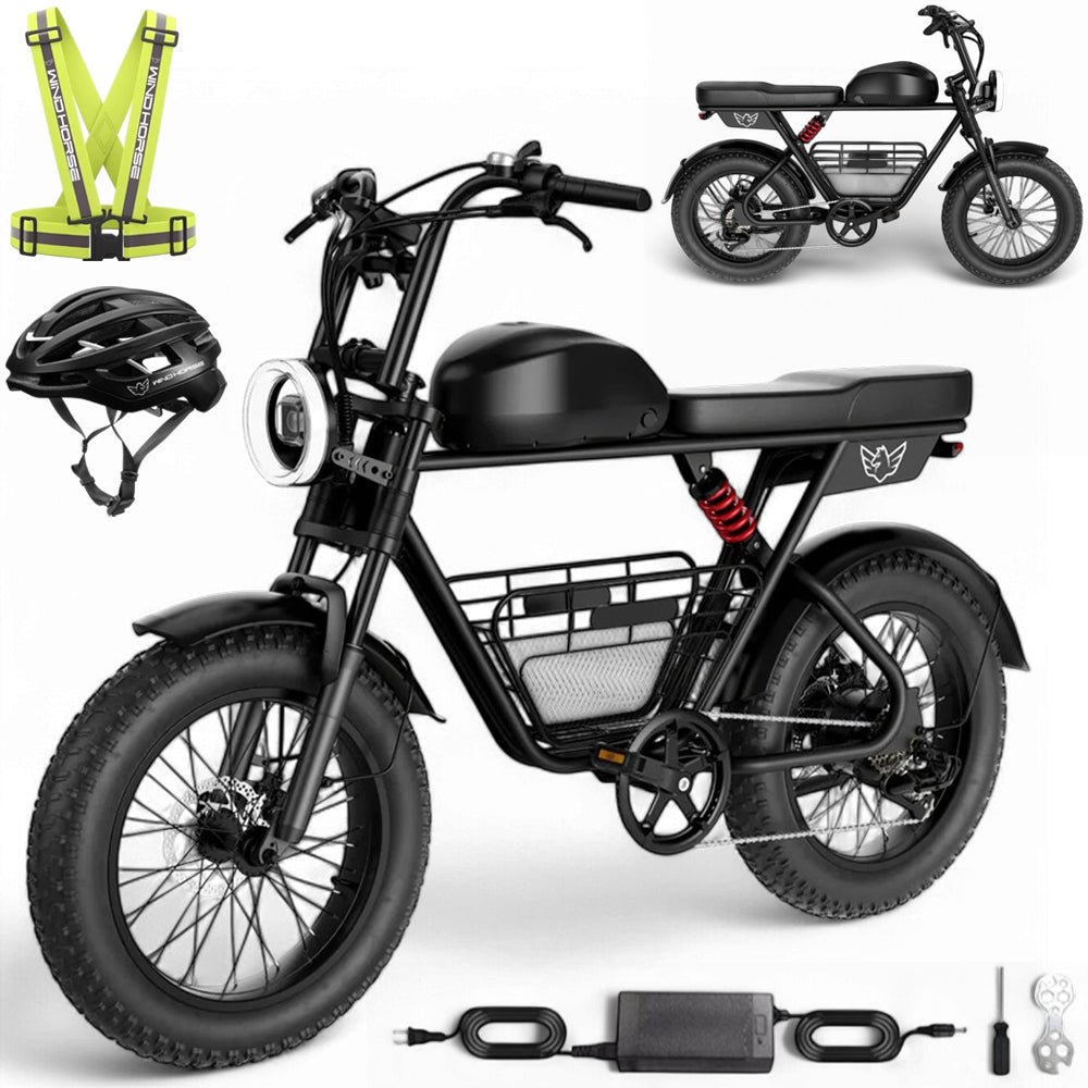 WINDHORSE D5 Electric Off-Road Bike, 1000W Powerful Brushless Motor, 48V 21Ah Removable Battery, 60KM/H Max Speed, 60–80KM Range, 20-Inch Fat Tires, Carbon Alloy Frame, Hydraulic Disc Brakes, Shimano 7-Speed Gears