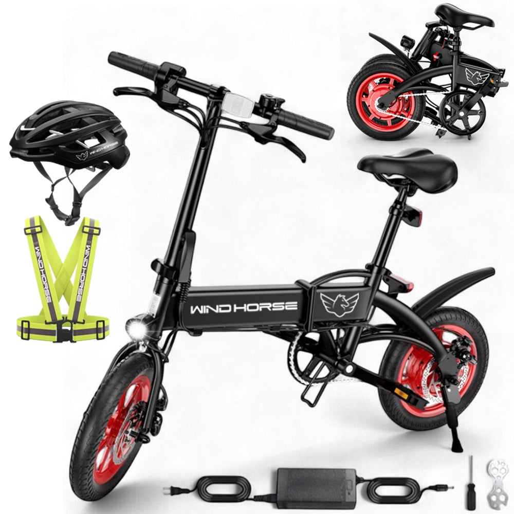 WINDHORSE C19 Foldable 2-in-1 Electric Bike and Cycle, 350W Brushless Motor, 35KM/H Speed, 36V 8Ah Battery, 25KM Range, 14-Inch Tires, Lightweight Carbon Alloy Frame – Portable E-Bike for City & Daily Commute