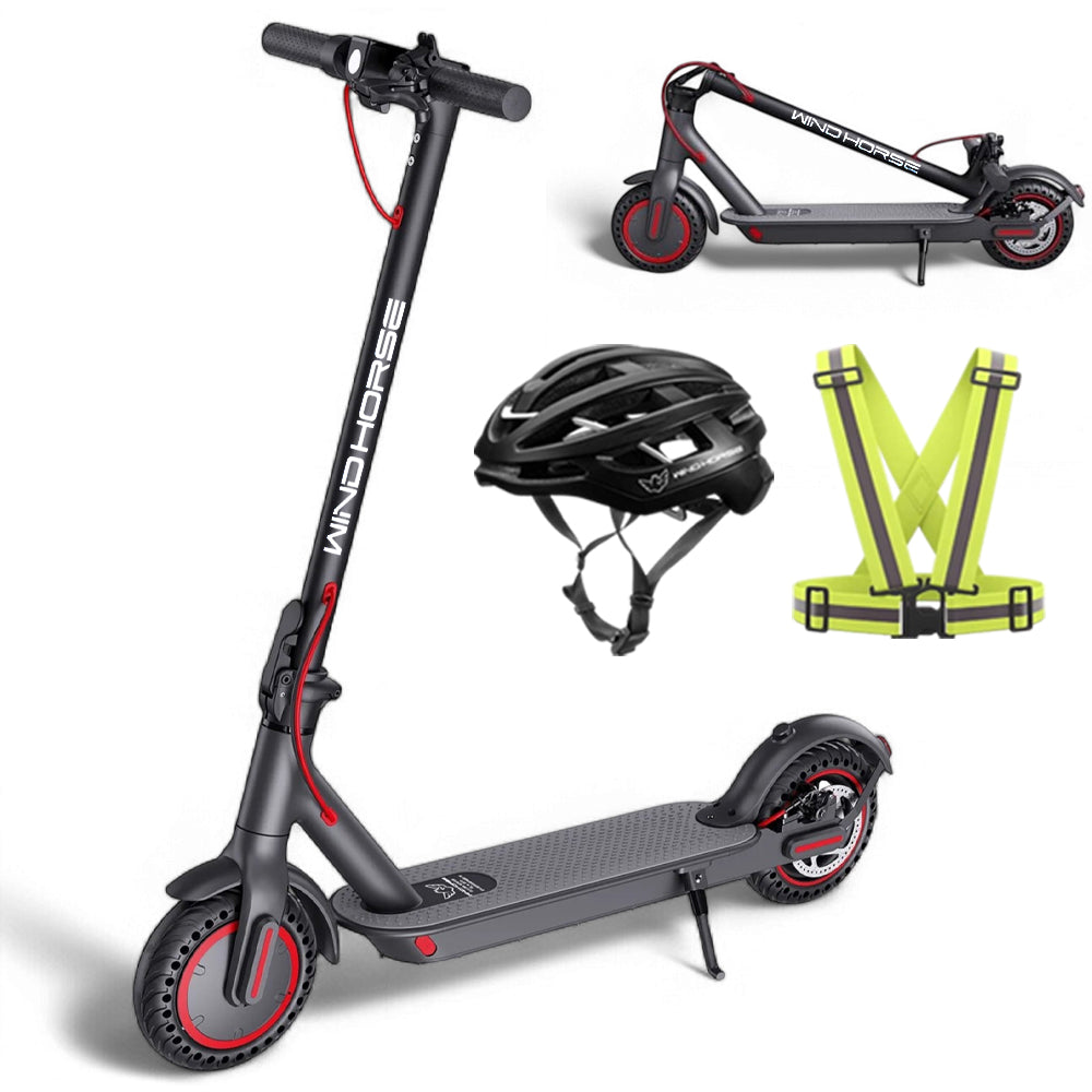 WINDHORSE T1 Electric Lightweight Folding Scooter, 350W Motor, 36V 8Ah Battery, 8.5 Inches Tires, 30KM Range, 30KM/H Speed, Digital Display and App Control, E-Scooter with Helmet and Safety Vest