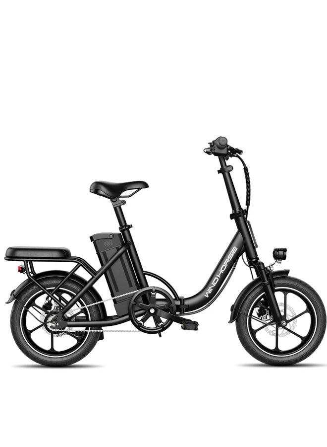 WINDHORSE W2B Folding Electric Bike with 350W High Speed Motor, 36V 8AH Battery, 40 KM/H Speed, 35 KM Range, Dual Disk Brakes, Carbon Alloy Frame and 16 Inches Tires, Front Suspension Fort, Portable Electric Bike with Dual Seat