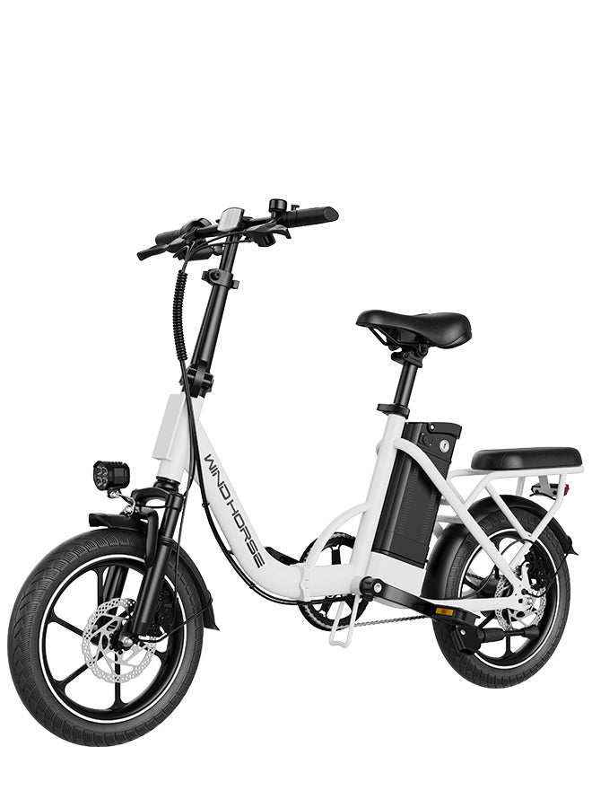 WINDHORSE W2B Folding Electric Bike with 350W High Speed Motor, 36V 8AH Battery, 40 KM/H Speed, 35 KM Range, Dual Disk Brakes, Carbon Alloy Frame and 16 Inches Tires, Front Suspension Fort, Portable Electric Bike with Dual Seat