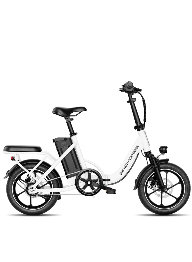 WINDHORSE W2B Folding Electric Bike with 350W High Speed Motor, 36V 8AH Battery, 40 KM/H Speed, 35 KM Range, Dual Disk Brakes, Carbon Alloy Frame and 16 Inches Tires, Front Suspension Fort, Portable Electric Bike with Dual Seat