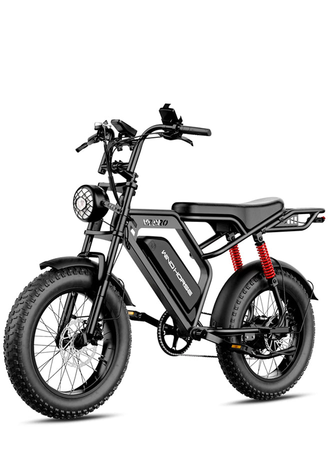 WINDHORSE V8 PRO Electric Bike – 750W Gear Hub Motor, 48V 16.6AH Battery, 50KM/H Speed, 45KM Range, 20-Inch Fat Tires, Dual Suspension, Shimano 7-Speed, Carbon Alloy Frame, Dual Disc Brakes