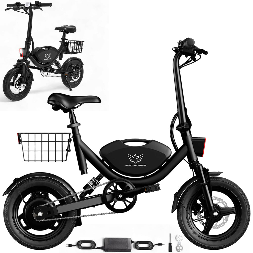 WINDHORSE W3 Foldable Electric Bike for Adults 500W Brushless Hub Motor, 40 KMH Max Speed, 25-35 KM Range with 36V 8AH Battery, 14 Inches Tires with Dual Suspension and Disc Brakes, Lightweight Carbon Alloy Frame