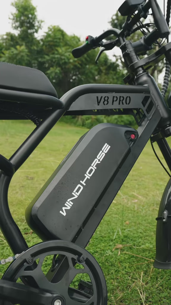WINDHORSE V8 PRO Electric Bike – 750W Gear Hub Motor, 48V 16.6AH Battery, 50KM/H Speed, 45KM Range, 20-Inch Fat Tires, Dual Suspension, Shimano 7-Speed, Carbon Alloy Frame, Dual Disc Brakes
