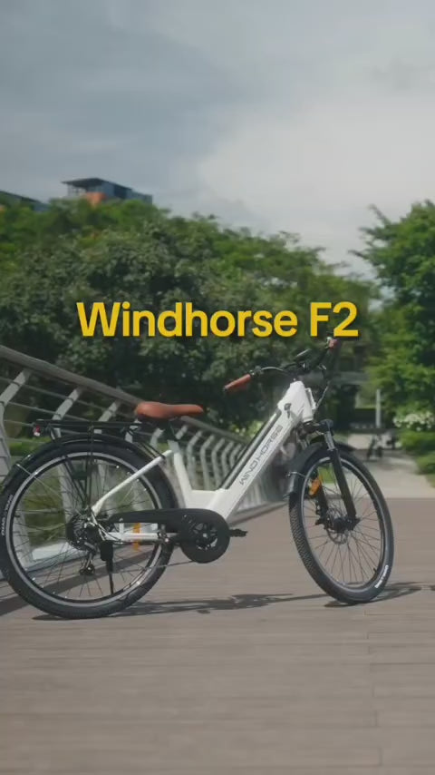 WINDHORSE F2 Electric Bike 350W Motor, 36V 13Ah Removable Battery, 32KM/H Max Speed, 40–80KM Range, 26 Inches Tires, Shimano 7-Speed, Dual Disc Brakes, Front Suspension, 3 Riding Modes